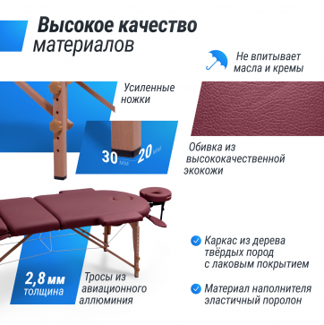 Массажный стол UNIX Comfort 3 Section Burgundy - 8